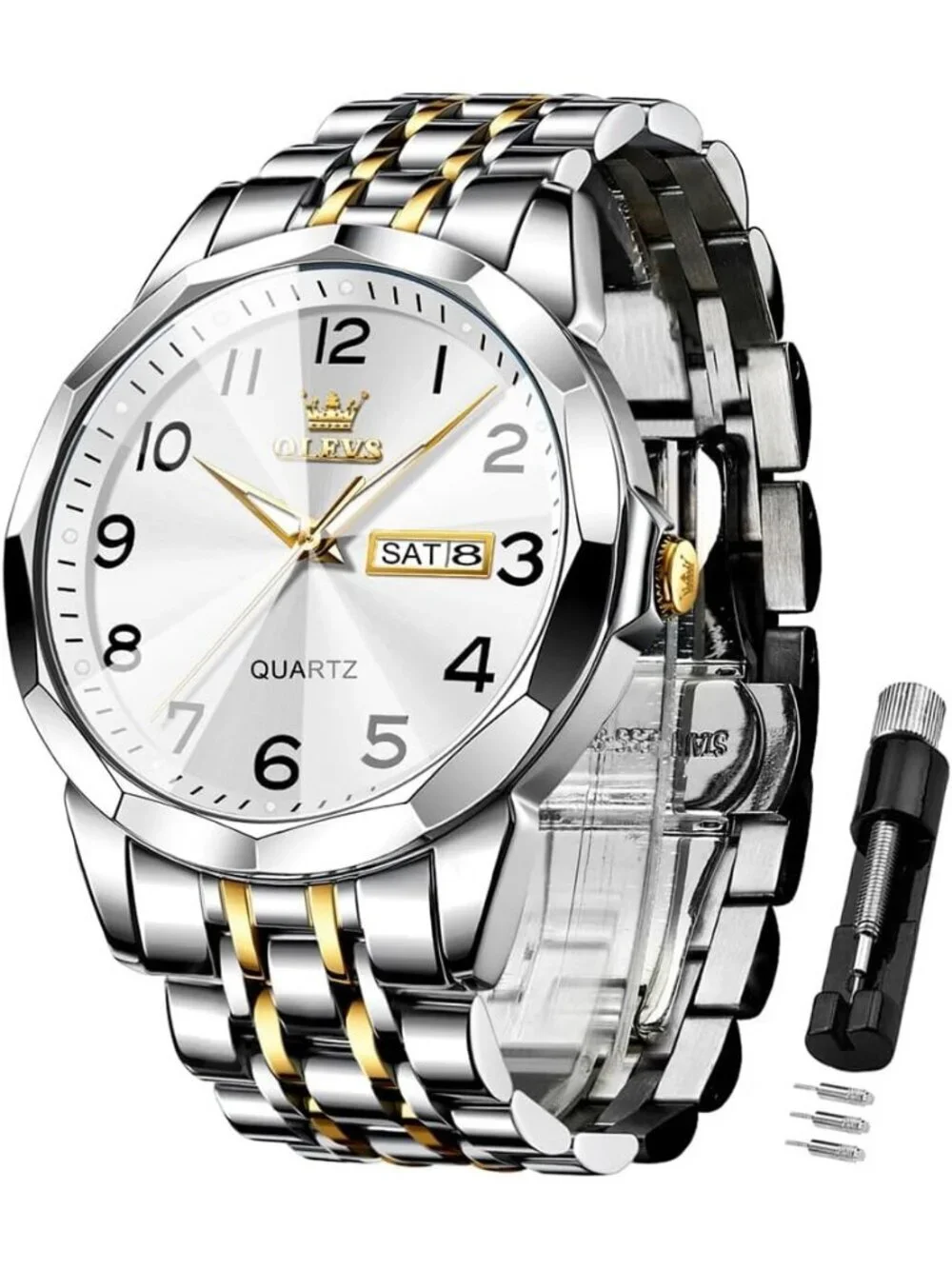 Men's Silver Gold Analog Simple Business Stainless Waterproof Luminous Watch